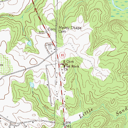 Topographic Map of Flat Rock Church, GA