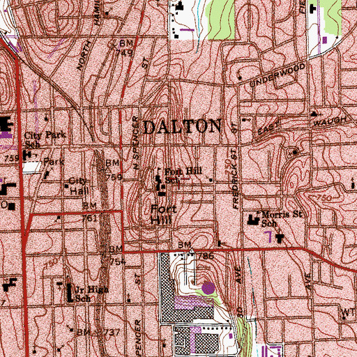 Topographic Map of Fort Hill School, GA