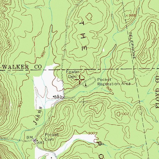 Topographic Map of Fowler Cemetery, GA