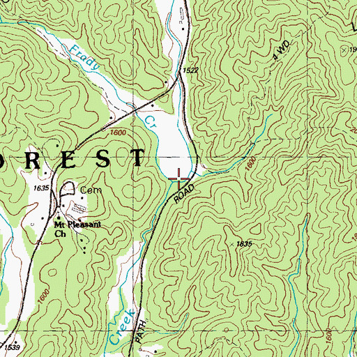 Topographic Map of Frady Creek, GA