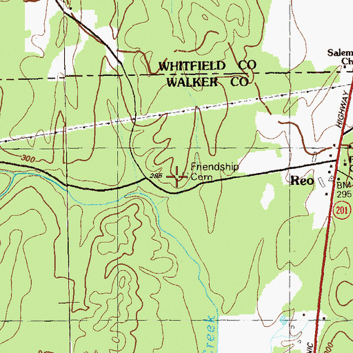 Topographic Map of Friendship Cemetery, GA
