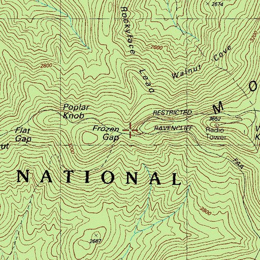 Topographic Map of Frozen Gap, GA