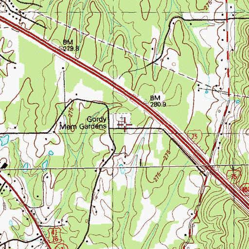 Topographic Map of Gordy Memorial Gardens, GA