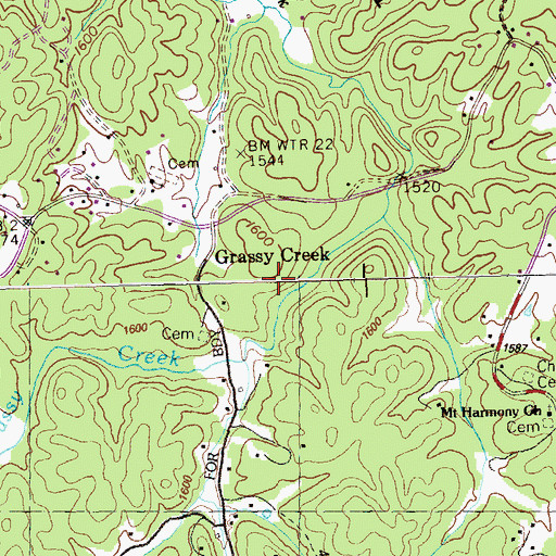 Topographic Map of Grassy Creek, GA