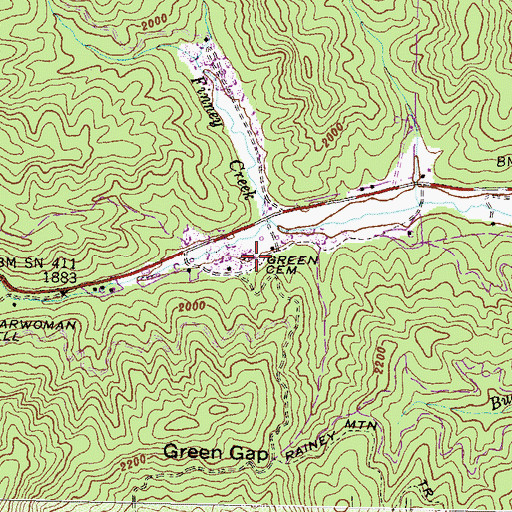 Topographic Map of Green Cemetery, GA