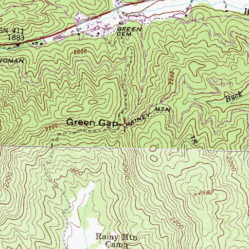 Topographic Map of Green Gap, GA