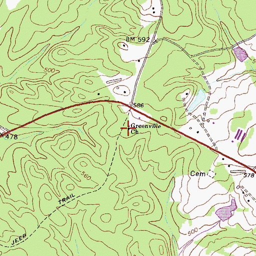 Topographic Map of Greenville Church, GA