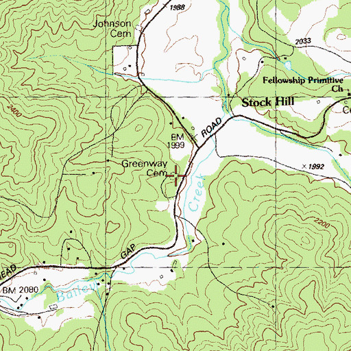 Topographic Map of Greenway Cemetery, GA