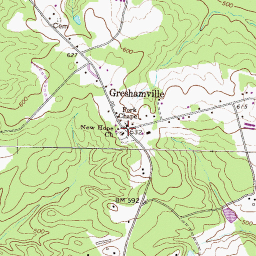Topographic Map of Greshamville, GA