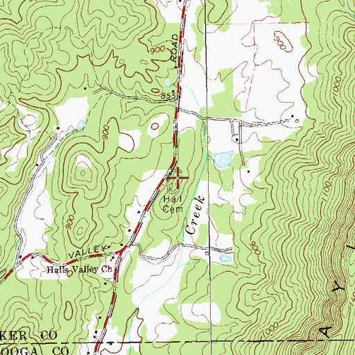 Topographic Map of Hall Cemetery, GA