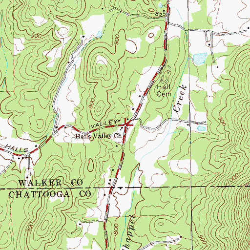 Topographic Map of Halls Valley Church, GA