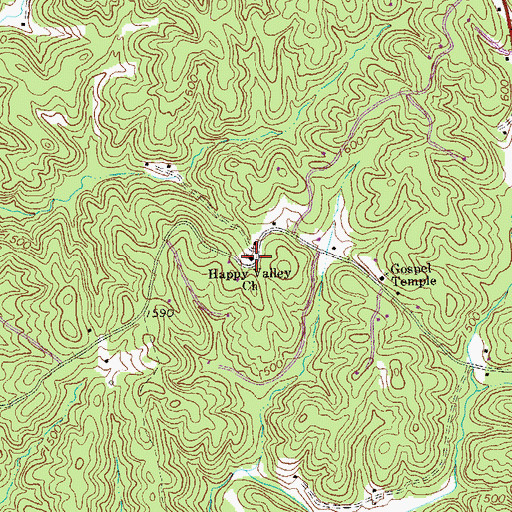 Topographic Map of Happy Valley Church, GA