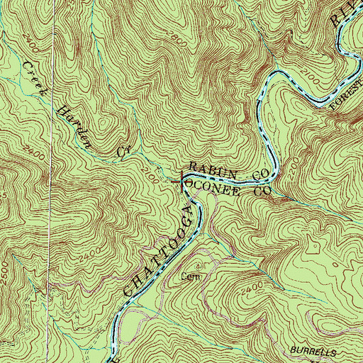 Topographic Map of Harden Creek, GA