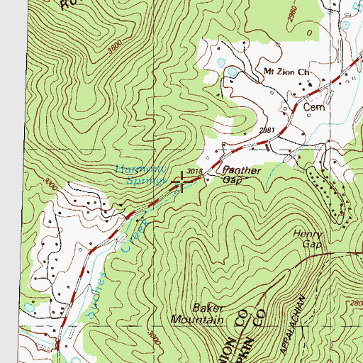 Topographic Map of Harmony Springs, GA