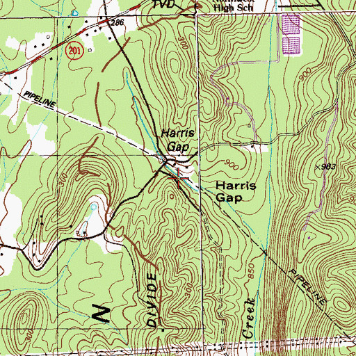 Topographic Map of Harris Gap, GA