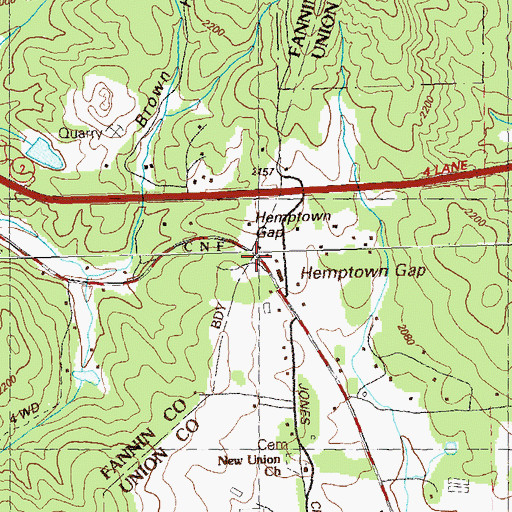 Topographic Map of Hemptown Gap, GA