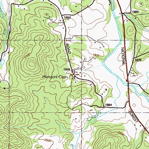 Topographic Map of Henson Cemetery, GA