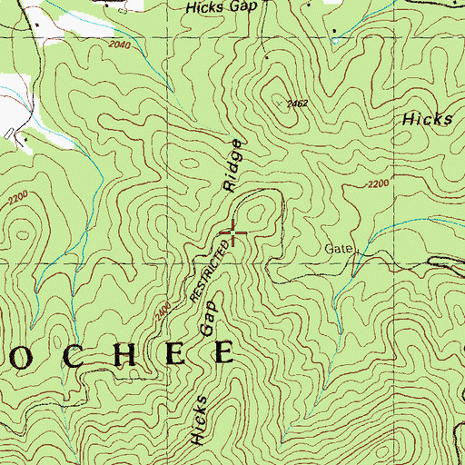 Topographic Map of Hicks Gap Ridge, GA
