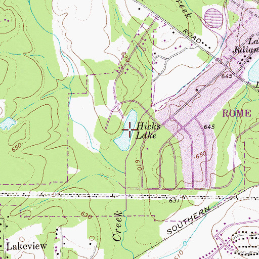 Topographic Map of Hicks Lake, GA