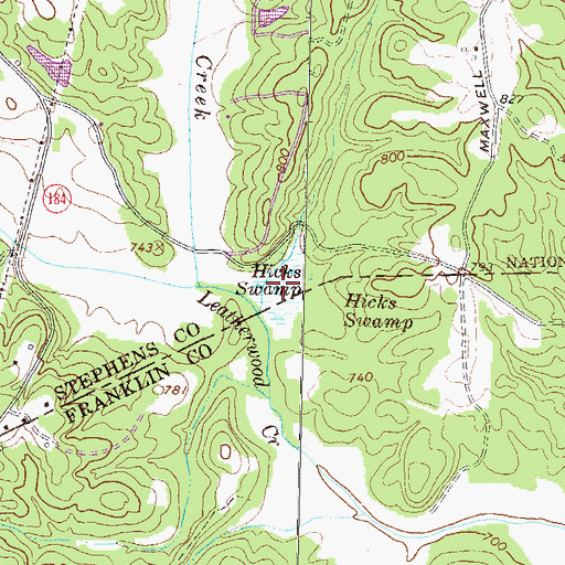 Topographic Map of Hicks Swamp, GA