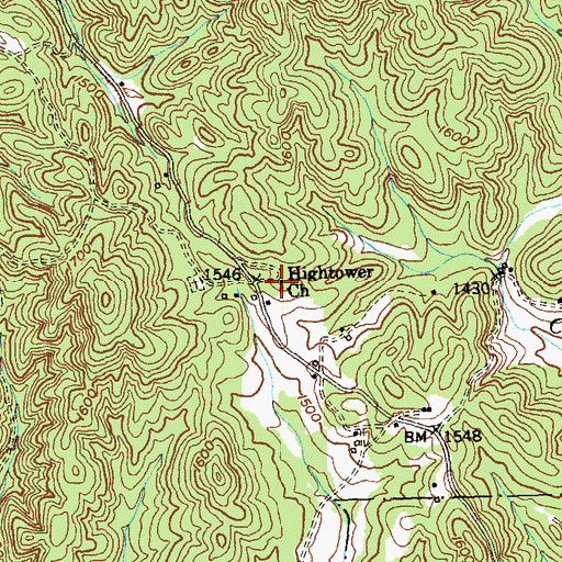 Topographic Map of Hightower Church, GA