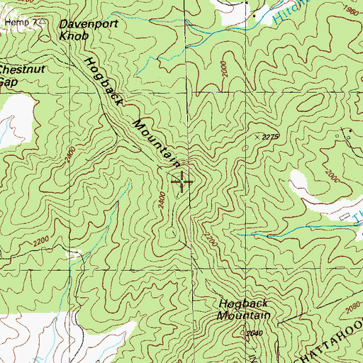 Topographic Map of Hogback Mountain, GA