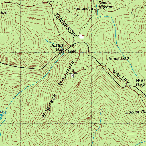 Topographic Map of Hogback Mountain, GA