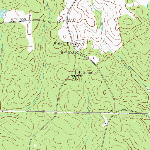 Topographic Map of Hutchinson Church, GA