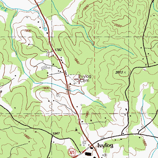 Topographic Map of Ivylog Cemetery, GA