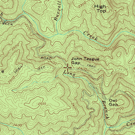 Topographic Map of John Teague Gap, GA