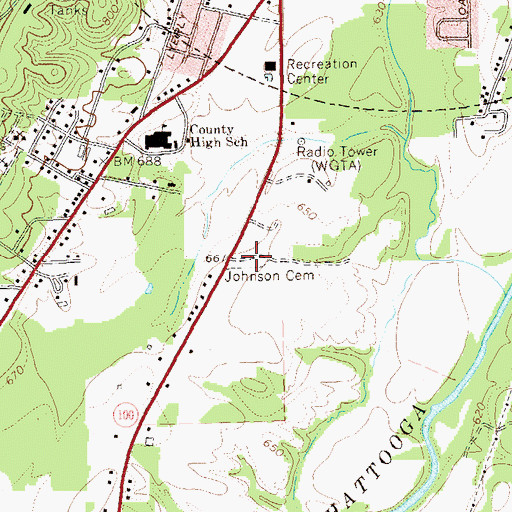 Topographic Map of Johnson Cemetery, GA
