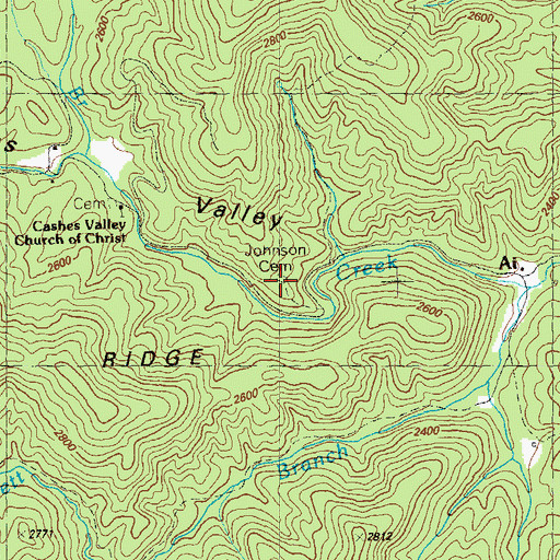 Topographic Map of Johnson Cemetery, GA