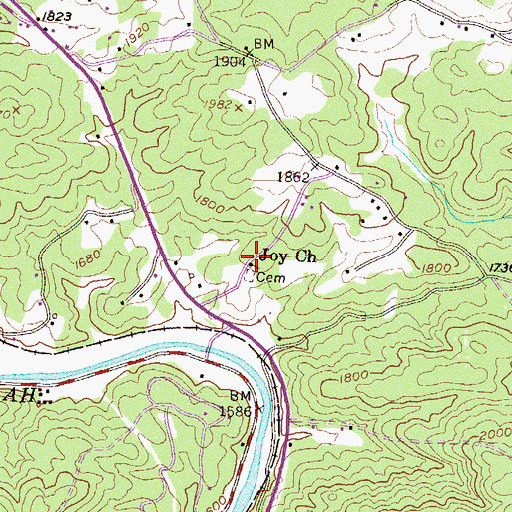 Topographic Map of Joy Church, GA