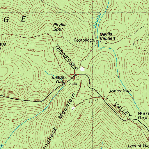 Topographic Map of Justus Gap, GA