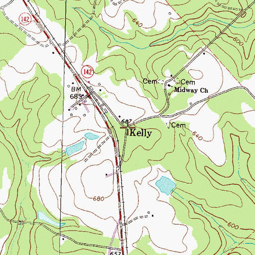 Topographic Map of Kelly, GA
