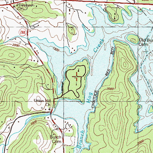 Topographic Map of Lake Chatuge Recreation Area, GA