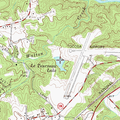 Topographic Map of Le Tourneau Lake, GA