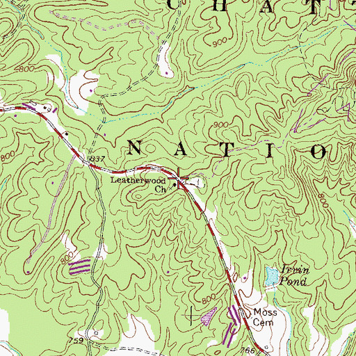 Topographic Map of Leatherwood Church, GA
