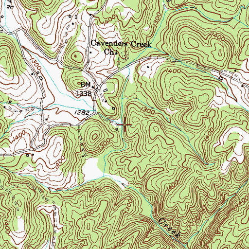 Topographic Map of Left Fork Cavenders Creek, GA