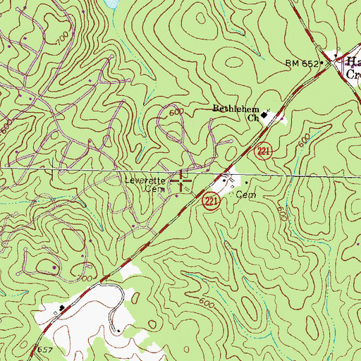 Topographic Map of Leverette Cemetery, GA