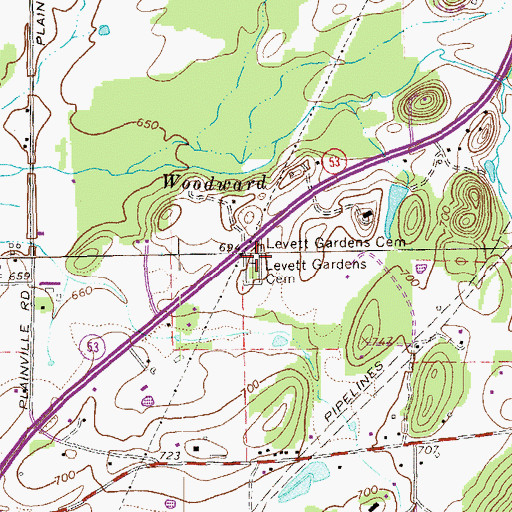 Topographic Map of Levett Gardens Cemetery, GA