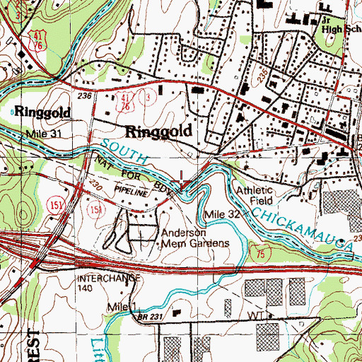 Topographic Map of Little Chickamauga Creek, GA