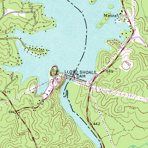 Topographic Map of Lloyd Shoals Dam, GA