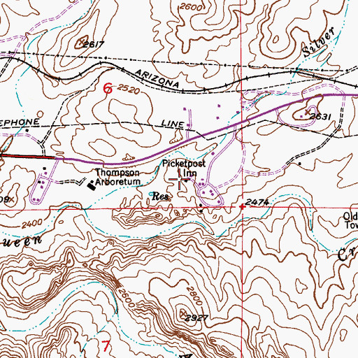 Topographic Map of Picketpost Inn, AZ