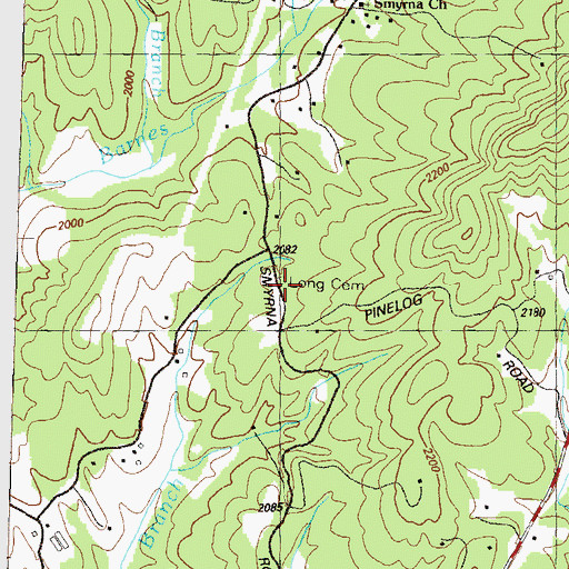 Topographic Map of Long Cemetery, GA