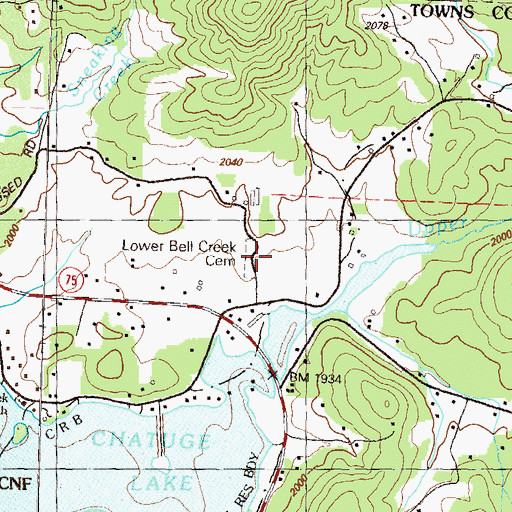 Topographic Map of Lower Bell Creek Cemetery, GA