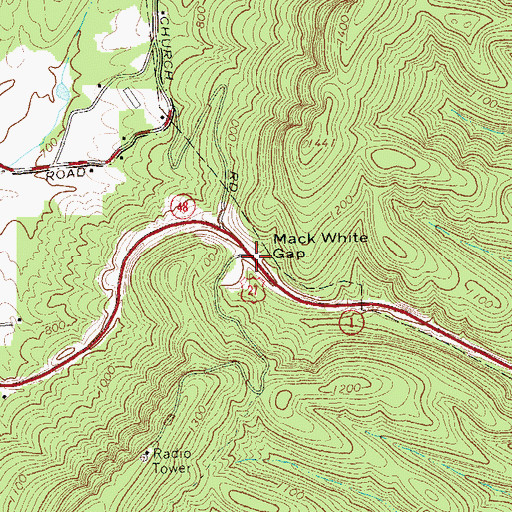 Topographic Map of Mack White Gap, GA