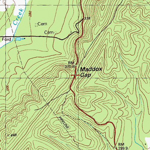 Topographic Map of Maddox Gap, GA