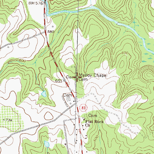 Topographic Map of Malloy Chapel, GA