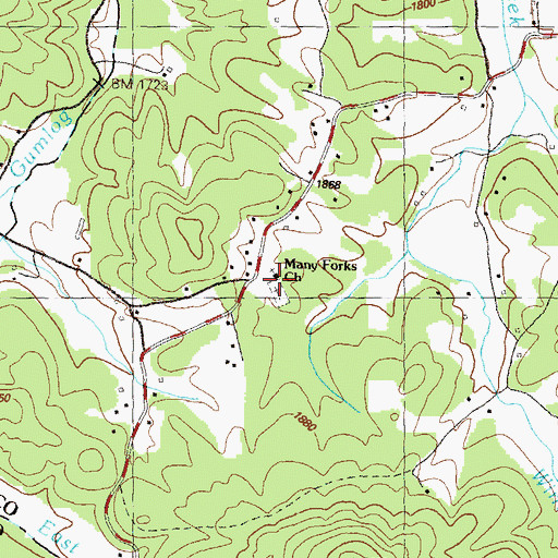 Topographic Map of Many Forks Church, GA
